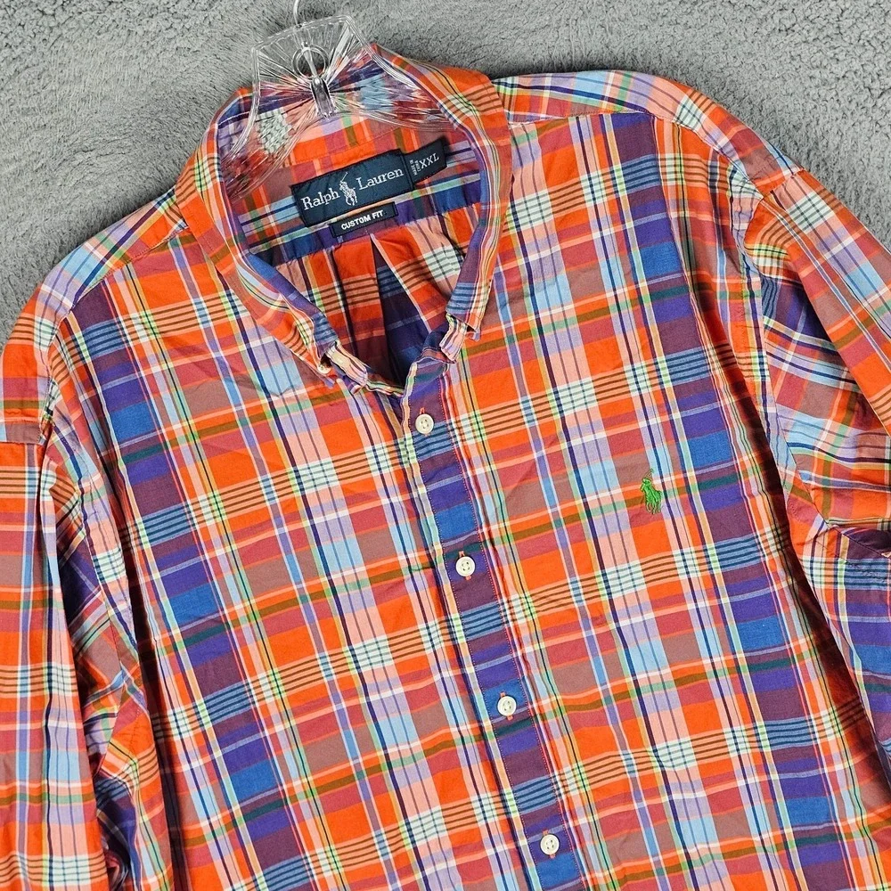 Ralph Lauren Plaid Shirt Mens 2XL Pony Logo‎ Custom Fit LS Button Down Colorful